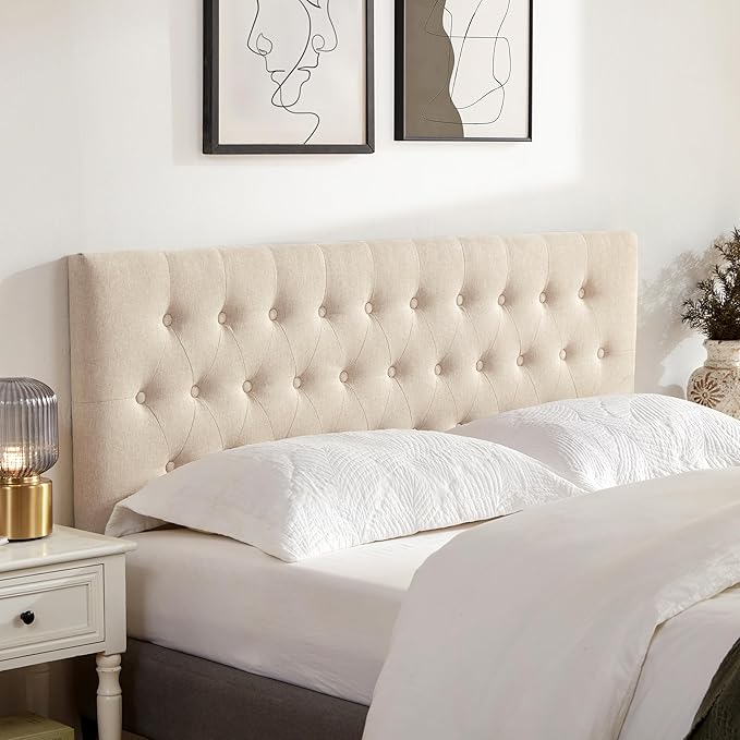 Tufted Upholstered Headboard California King Size, Solid Wood Head Board with Durable Metal Legs, Adjustable Height Bed headboard from 37” to 51” Fabric Headboard in Button Design, Beige