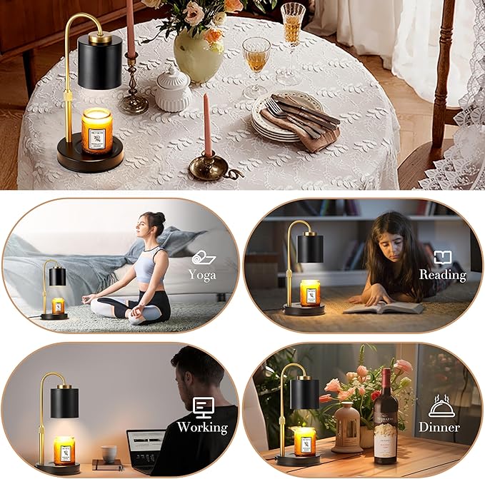 CASTLELIFE Candle Warmer Lamp with Timer & Dimmer, Height Adjustable Electric Wax Melt Warmer for Jar Candles, Gifts for Mom Home Decor, Black Gold