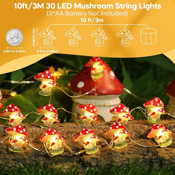 Coquimbo Mushroom Lights Room Cottagecore Decor: Christmas Stocking Stuffers Gifts for Teen Girls Boys, 10FT 30LED Fairy Lights Battery Operated Cute Mushroom Lamp Decorations for Bedroom Dorm Wedding