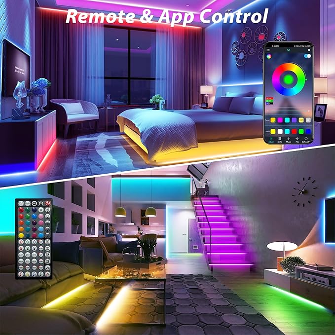 Led Lights for Bedroom 140ft Color Changing RGB Led Strip Lights, DIY Music Sync Led Light Strip with Remote and App Control, Dimmable Led Lights for Room Party Home Cool Things (2 * 70ft)