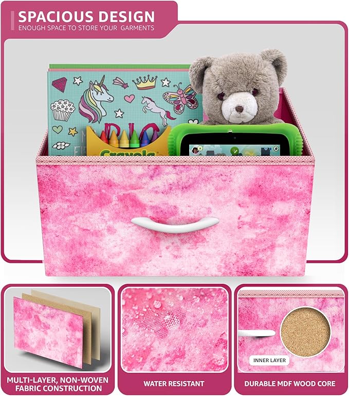 Sorbus Fabric Dresser for Kids Bedroom - Chest of 5 Drawers, Tall Storage Tower, Clothing Organizer, for Closet, for Playroom, for Nursery, Steel Frame, Fabric Bins - Wood Handle (Tie-dye Pink)