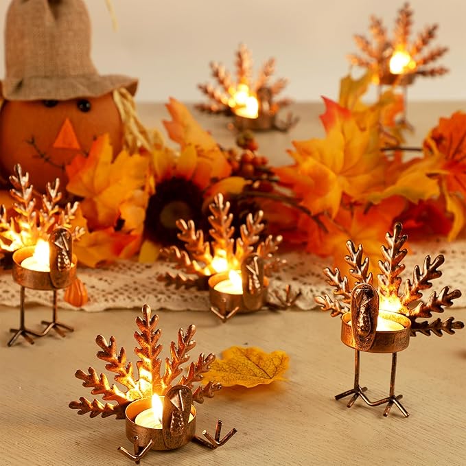 SAND MINE Metal Turkey Tea Light Candle Holders, Thanksgiving Candle Holder, Turkey Candle Holder, Metal Candle Holder, Thanksgiving Home Table Decoration (12)