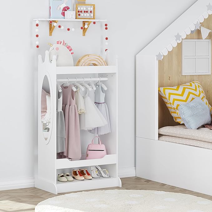 UTEX Kid’s See and Store Dress-up Center, Costume Closet for Kids, Open Hanging Armoire Closet, Pretend Storage, Costume Dresser(White)