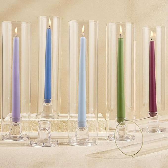 Hurricane Candle Holder Thickened Cylinder Covers 10 Pcs Taper Candle Sticks Holder Glass Tall Candlesticks Holders Centerpiece for Wedding Dining Table