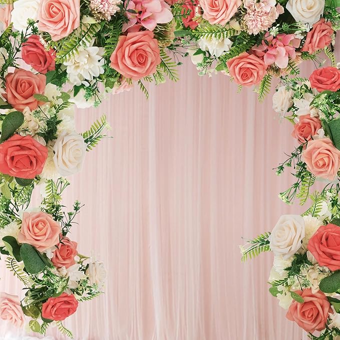 Artificial Flowers 25pcs Roses, Shade of Light Orange Foam Fake Rose Faux Flower for DIY Wedding Bouquet Bridal Shower Centerpieces Floral Arrangements Party Table Home Decorations