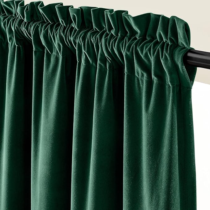 Lazzzy Velvet Blackout Curtains Thermal Insulated Room Window Drapes Super Soft Luxury Curtains for Living Room Bedroom Rod Pocket 2 Panels, Emerald Green, 62" W x 120" L