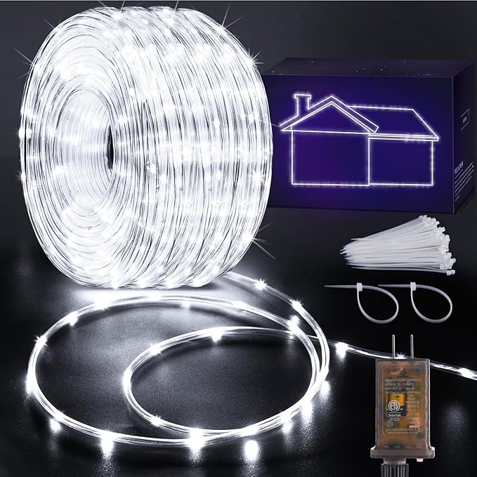 KNONEW 328FT 1000LED Rope Lights for Outside,Outdoor String Lights Waterproof 8 Modes Clear Tube Light for Indoor,Bedroom,Wedding,Garden,Patio,Christmas,Tree,Rv,Holiday Decoration(Cold White)