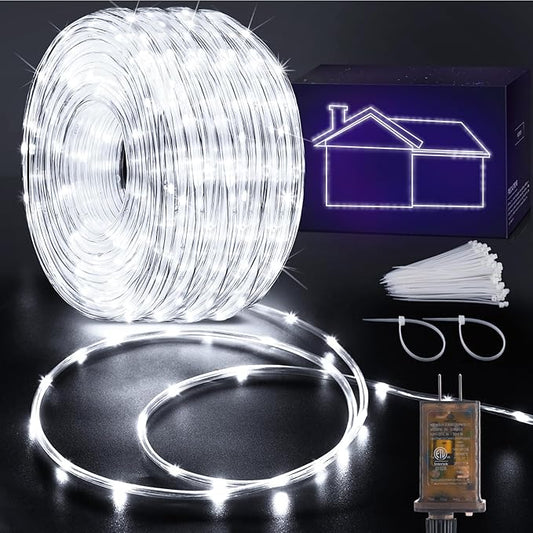 KNONEW 328FT 1000LED Rope Lights for Outside,Outdoor String Lights Waterproof 8 Modes Clear Tube Light for Indoor,Bedroom,Wedding,Garden,Patio,Christmas,Tree,Rv,Holiday Decoration(Cold White)