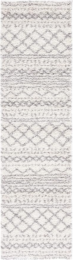 SAFAVIEH Arizona Shag Collection Runner Rug - 2'3" x 6', Ivory & Grey, Moroccan Design, Non-Shedding & Easy Care, 1.6-inch Thick Ideal for High Traffic Areas in Living Room, Bedroom (ASG741F)