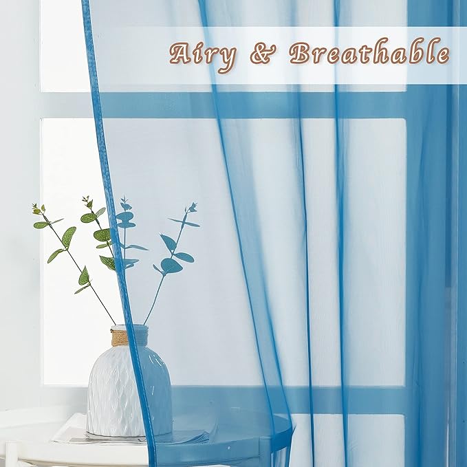 NICETOWN Sheer Curtains for Bedroom Windows, Grommet Living Room Curtain Drapes Voile Textured Soft & Lightweight Window Dressing for Nursery, Turquoise, W54 x L63, 2 Panels