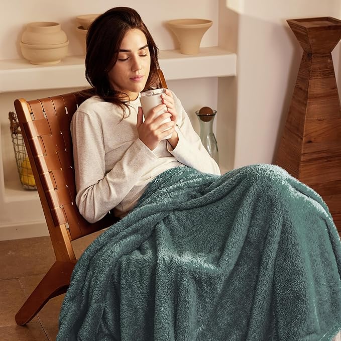 Exclusivo Mezcla Plush Fuzzy Fleece Bed Blanket Twin Size, Super Soft, Fluffy and Warm Blankets, Suitable for All Seasons (Celadon, 90x66 Inches)