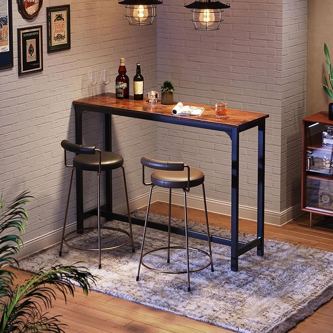 ODK 55 Inch Bar Table, Bar Height Pub Table, Counter Height Bar Table, Rectangular High Top Kitchen & Dining Counter Tables with Sturdy Legs & Easy-to-Clean Top, Indoor use, Rustic Brown