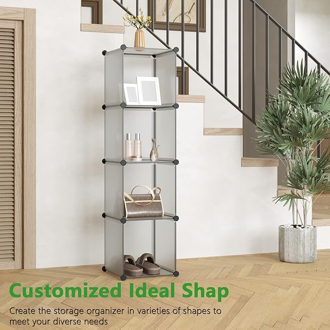 C&AHOME Cube Storage Organizer, 4-Cube Shelves Units, Closet Cabinet, DIY Plastic Modular Book Shelf Ideal for Bedroom, Living Room, Office, 24.8" L x 12.4" W x 24.8" H Grey UPCS04G
