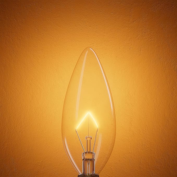6-Pack E12 Candelabra Light Bulbs 25W Warm White 2500K, 240 Lumen Dimmable Chandelier Light Bulbs for Ceiling Fan, Pendants or Outdoor, B10 Clear Incandescent Candle Bulbs