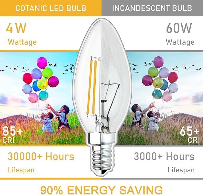 Cotanic LED Candelabra Bulb Dimmable 2700K Soft Warm White, E12 Small Base Type B Light Bulb 60W Equivalent, B11 Candle Light Bulb for Chandelier, Ceiling Fan Light Bulbs, 600LM, AC 120V, 8 Pack
