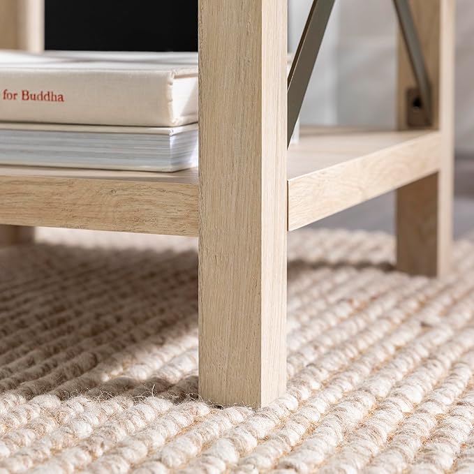 Walker Edison Sedalia Modern Farmhouse Metal X Side Table, 18 Inch, White Oak
