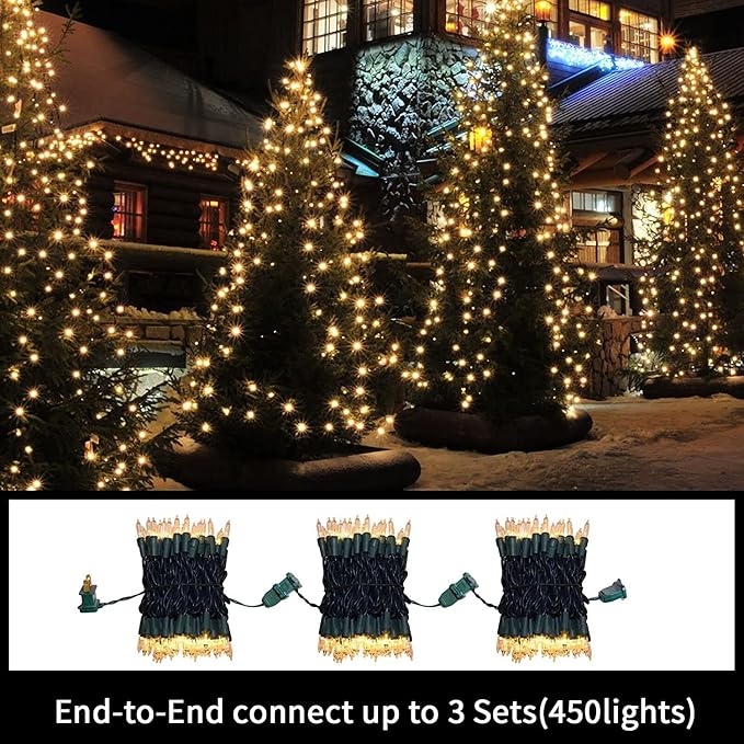 LAMPHOME Super-Bright Extendable Warm White Christmas Lights Decoration 300Lights 63.8ft(2pk of 150L) UL Certified Mini Bulb String Lights Set for Outdoor Christmas Tree Garden Holiday Party Decor