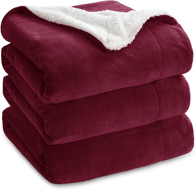 Bedsure GentleSoft Sherpa Fleece Blankets King Size for Bed - Thick and Warm Throw for Girls and Women, Soft Fuzzy Plush King Christmas Blanket for Winter, Burgundy, 108x90 Inches