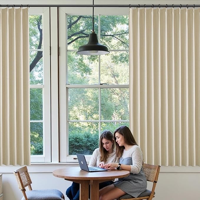 KangBang Pinch Pleated Blackout Curtains 63 Inch Length, Linen Textured Thermal Window Panels for Bedroom Kitchen,Small Window Black Out Drapes with Hooks, Natural Beige, 42Wx63L, 2 Panels