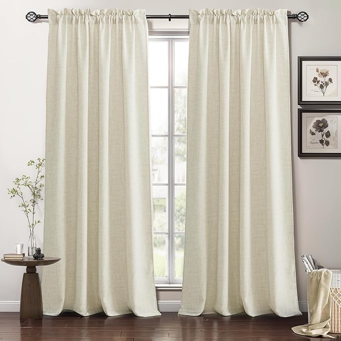 RYB HOME Living Room and Dining Room Curtains and Drapes Linen Sheer, Light Filtering Curtains 120 inches Long, Weave Textured/Rod Pocket, Cream Colored, W 52 x L 120 inches, 2 Panels Set