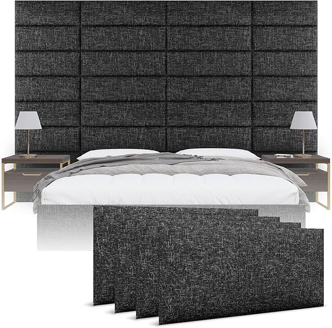 Vänt Upholstered Wall Panels - King/Cal King Size Wall Mounted Headboards - Weave Prestige - Twin/King - Set of 4 Panels (Each Individual Panel 39"x11.5")