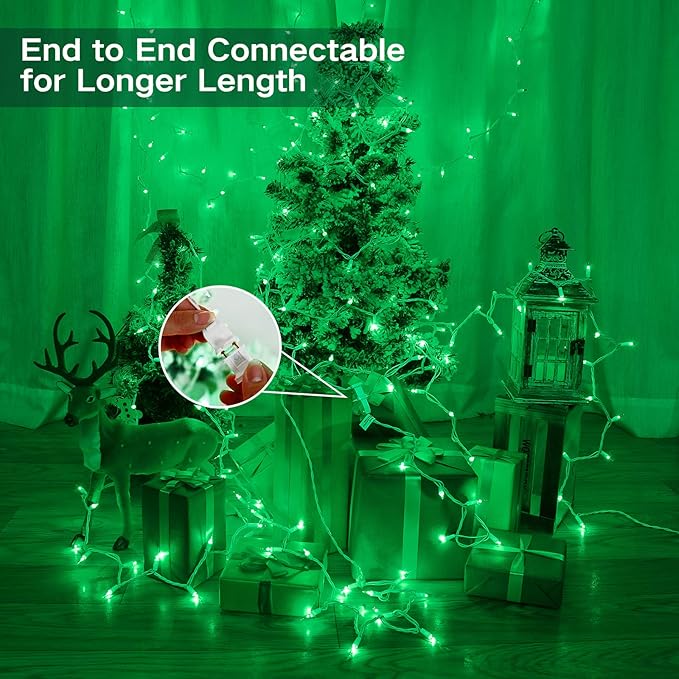 Brizled Green Christmas Lights, 69.6ft 300 Count Mini String Lights Connectable, 120V UL Certified Incandescent Light White Wire, Green Xmas Tree Light for Indoor Outdoor Xmas Halloween Tree Party