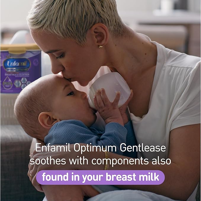 Enfamil Optimum Gentlease Baby Formula, Our Closest Formula to Breast Milk For Fussiness, Crying, Gas & Spit-up, Immune-Supporting Lactoferrin also found in Breast Milk, 19.5 Oz, Pack of 4