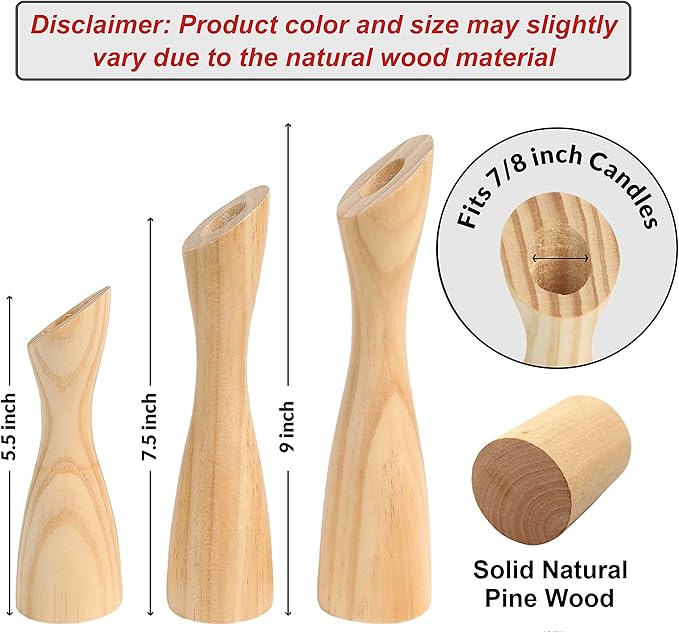 OLEEK Wooden Candlestick Holders Set to Suit Any Style of Decor - Durable & Easy to Clean Wood Candlestick Holders - Set of 3 Wooden Taper Candle Holders - Wood Candle Holder Create A Warm Atmosphere