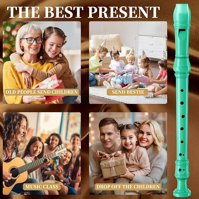 Soprano Recorder Instrument for Kids Beginners Student German Fingering C Key Recorder Instrument 3 Piece with Cleaning Rod and Bag Fingering Chart (bright green)