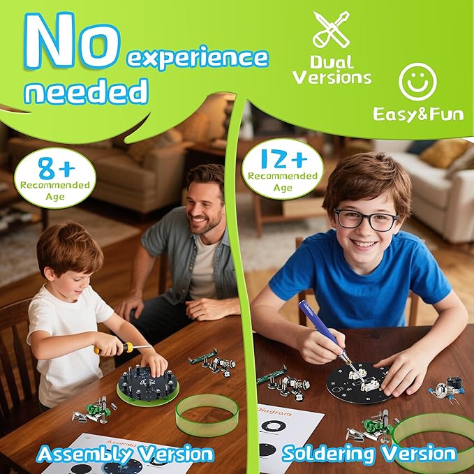 STEM DIY Toys Hand Assembly Electronic Spin the Wheel | Science Craft Kit for Kids Ages 8-9-10-11-12-13-14-15+ Years Old | Educational Gifts for Boys&Girls | Video Guide|(Fire Wheel-Transparent Clear)