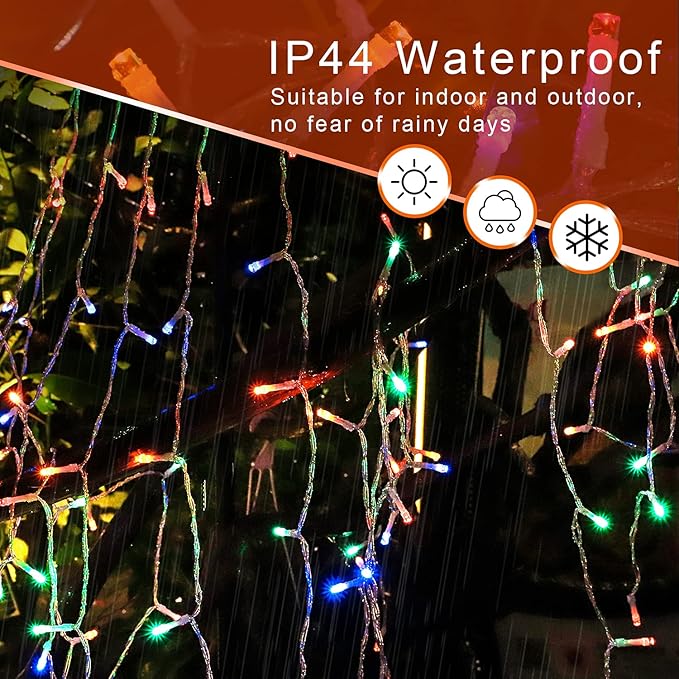 FUNIAO Christmas String Lights 320 LED Christmas Decorations Star Waterfall Lights with 11 Modes Remote Control for Tree Wall Yard Wedding Party (Warmwhite+Multicolored)