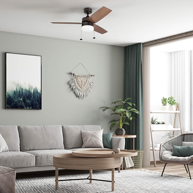 Prominence Home Reston, 42 Inch Modern Farmhouse LED Ceiling Fan with Light, Pull Chain, Dual Mounting Options, Dual Finish Blades, Reversible Motor - 51015-01 (Bronze)