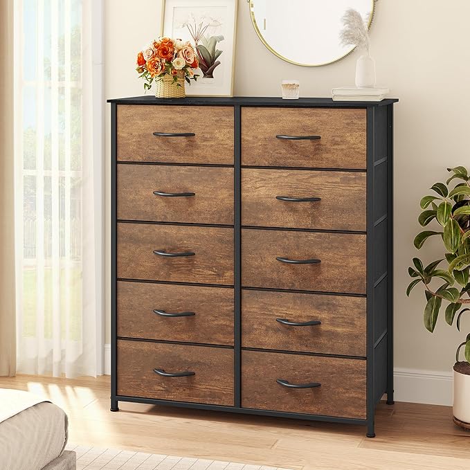 YITAHOME 10 Drawers Dresser - Fabric Storage Tower Organizer Unit for Bedroom, Living Room, Hallway, Closets - Sturdy Steel Frame, Wooden Top & Easy Pull Fabric Bins