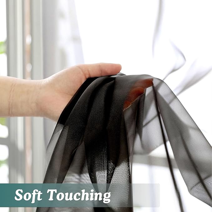 Chyhomenyc Extra Long Black Sheer Curtains 108 Inches Long 2 Panels, Light Filtering Black Curtains for Living Room, Soft Gentle Voile Rod Pocket Bedroom Window Drapes, 59Wx108L Inch, 9FT, 2PCS