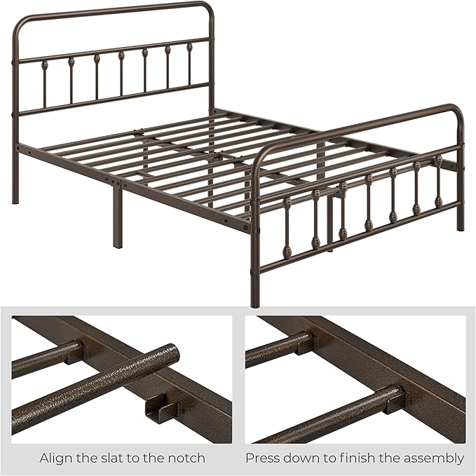 Yaheetech Classic Metal Platform Bed Frame Mattress Foundation with Victorian Style Iron-Art Headboard/Footboard/Under Bed Storage/No Box Spring Needed/Queen Size Bronze