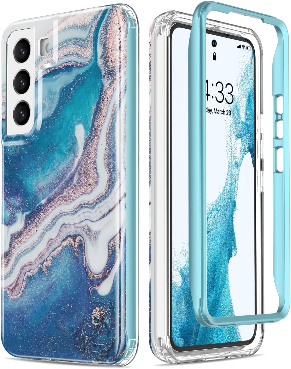 Esdot Military Grade Case for Samsung Galaxy S22 - Rugged Cover with Fashionable Designs for Women Girls, Opal Marble