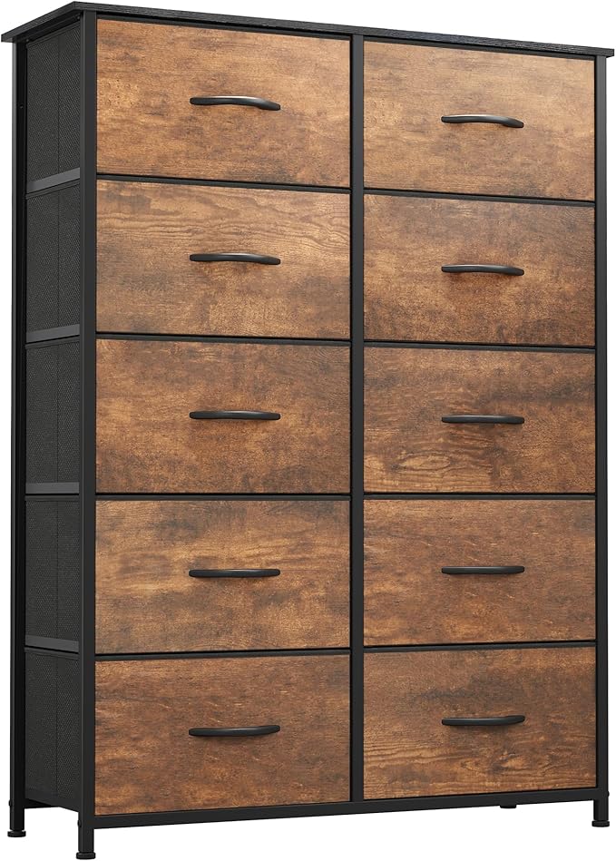 YITAHOME 10 Drawers Dresser - Fabric Storage Tower Organizer Unit for Bedroom, Living Room, Hallway, Closets - Sturdy Steel Frame, Wooden Top & Easy Pull Fabric Bins