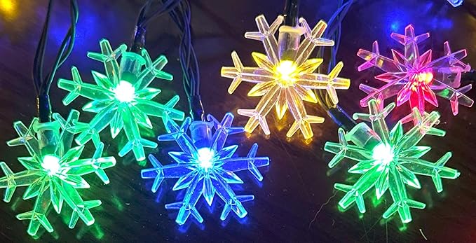 Solar Christmas String Lights Outdoor Waterproof 36ft 60 LED 8 Modes Solar Fairy Snowflake Powered String Lights for Garden Patio Yard Home Christmas Tree Parties(Snowflake-Multicolor-60LED)