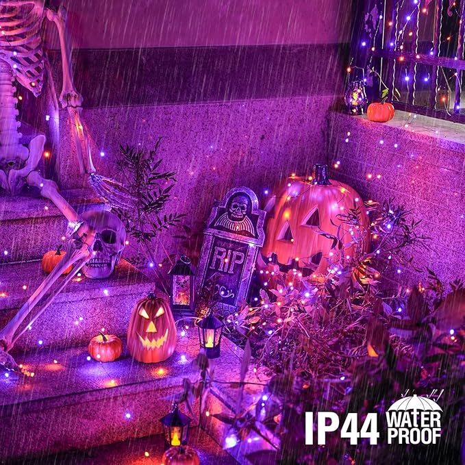 JMEXSUSS 4 Pack 50 LED Fairy Lights Battery Operated: Orange and Purple Halloween Lights - Perfect for Halloween Decorations, Parties, and Home Decorations