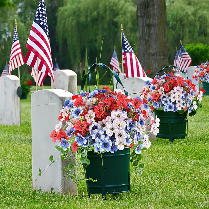 AGIRL 24 Bundles Artificial Flowers for Outdoor,No Fade Fake Plastic Flowers for Garden Porch Window Box Home,Red White Blue Faux Plants for 4th of July Memorial Day Independence Day Patriotic Decor