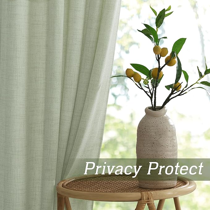 RYB HOME Linen Sheer Curtains and Drapes for Living Room and Dining Room 108 inches Length, Breathable Weave Textured/Rod Pocket Semi Sheer Curtains, Sage Green, W 52 x L 108 inches, 2 Panels Set