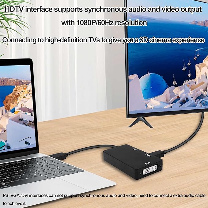 DisplayPort to HDTV VGA DVI Adapter DP to VGA DVI HDTV 3 in 1 Adapter Converter Male to Female Cable for PC Laptop TV Projector
