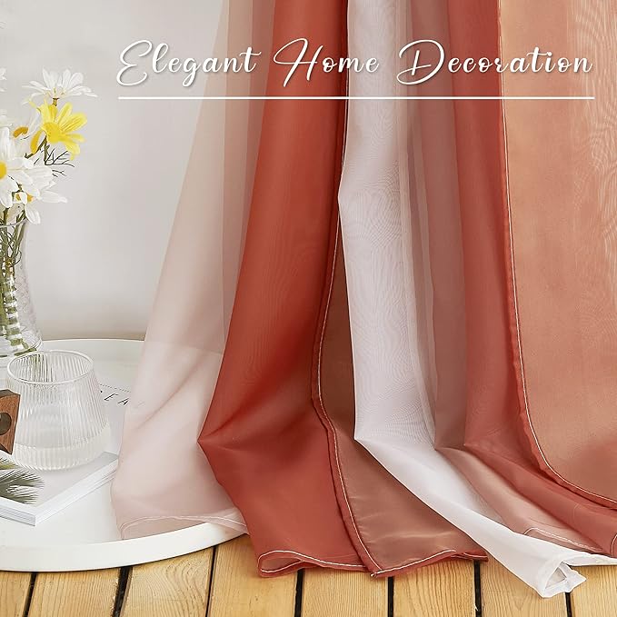 NICETOWN Terracotta Ombre Sheer Window Scarf Valances, Decorative Elegant Backdrop Voile Sheer Texture for Decor/Window Decorations, Set of 2, W60 x L216