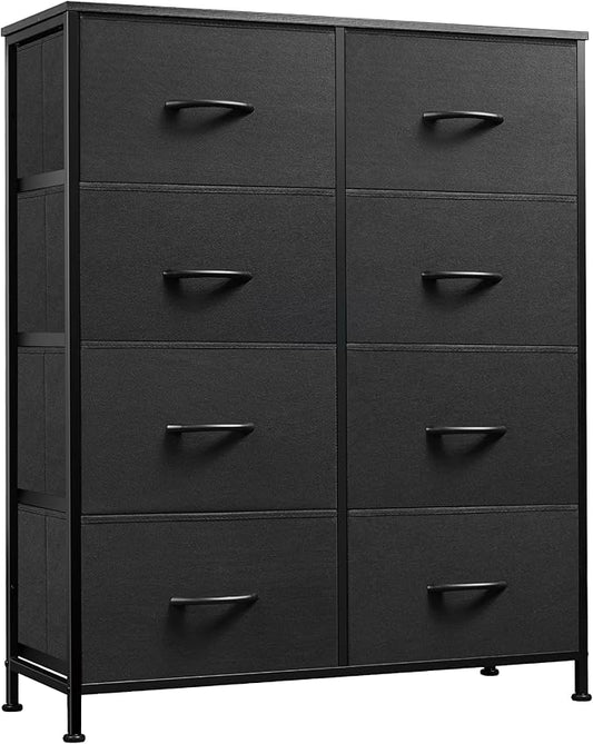 WLIVE Fabric Dresser for Bedroom, Tall Dresser with 8 Drawers, Storage Tower with Fabric Bins, Double Dressers, Chest of Drawers for Closet, Living Room, Hallway, Charcoal Black