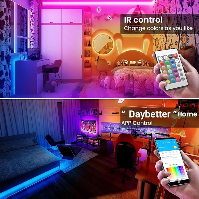 TJOY 200ft Smart Led Strip Lights for Bedroom, Alexa Light Strip,2835 RGB Color Changing Music Sync Rope Lighting with App Remote,Multi-Color Wireless Led Lighting for Bedroom (APP+Remote+Voice)