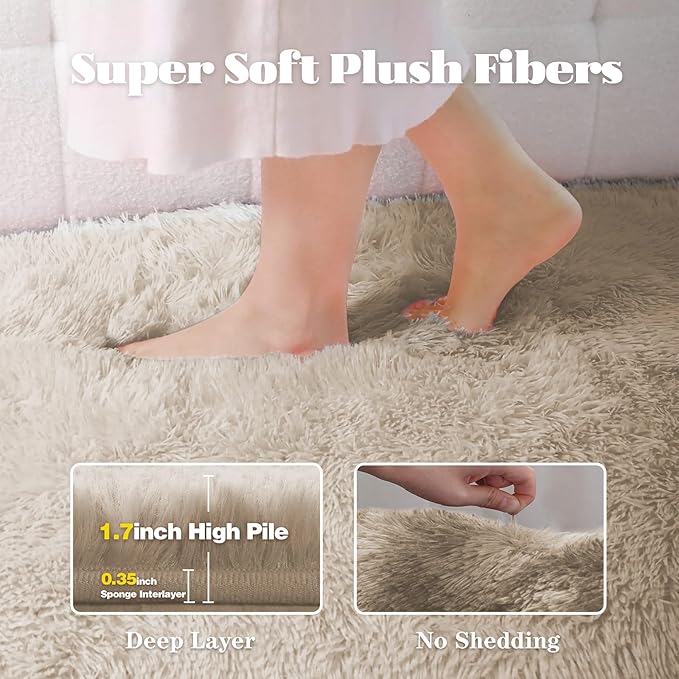 4FT Round Rug for Bedroom: Fluffy Shag Soft Washable Rugs Circle Small Fuzzy Plush Indoor Carpet for Living Room Nursery Playroom Dorm Kids Girls Boys Room (Camel, 4'x4')