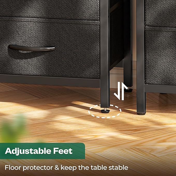 Huuger Nightstand with Charging Station, 27.6 Inch Side Table with Fabric Drawers, End Table Bedside Table with USB Ports and Outlets, Night Stand for Bedroom, Black