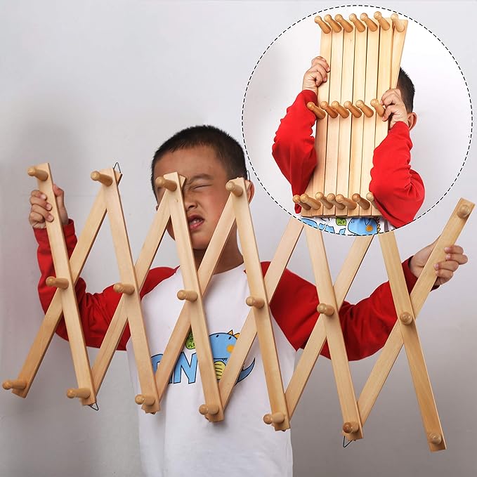 WEBI Accordion Wall Hanger,Wooden Expandable Coat Rack,Accordion Hat Rack for Wall for Hats,Caps,20 Peg Hooks,Natural,2 Packs