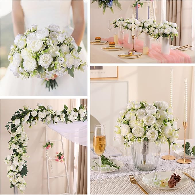 Luyue 2 Packs Peonies Artificial Flowers Vintage Faux Peony Bouquet Fake Flower for Vase Silk Floral Arrangements for Table Centerpiece Wedding Decoration Indoor Home Decor