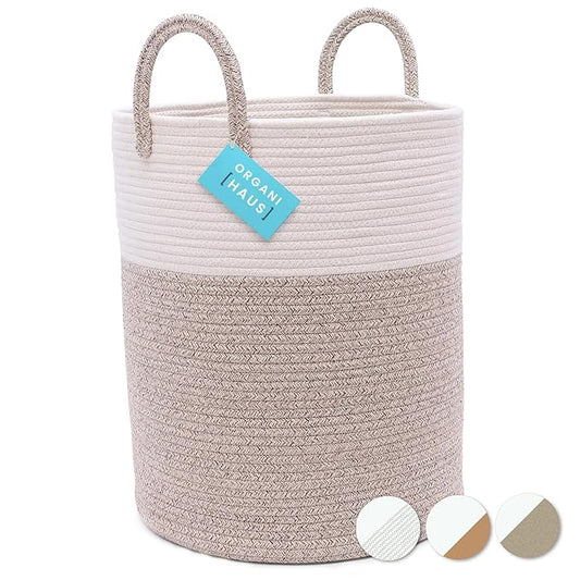 OrganiHaus Brown Toy Basket for Storage 15x18, Baby Laundry Basket, Throw Blanket Basket for Living Room, Large Woven Baskets for Storage, Tall Basket, Towel Basket & Blanket Holder for Bedroom